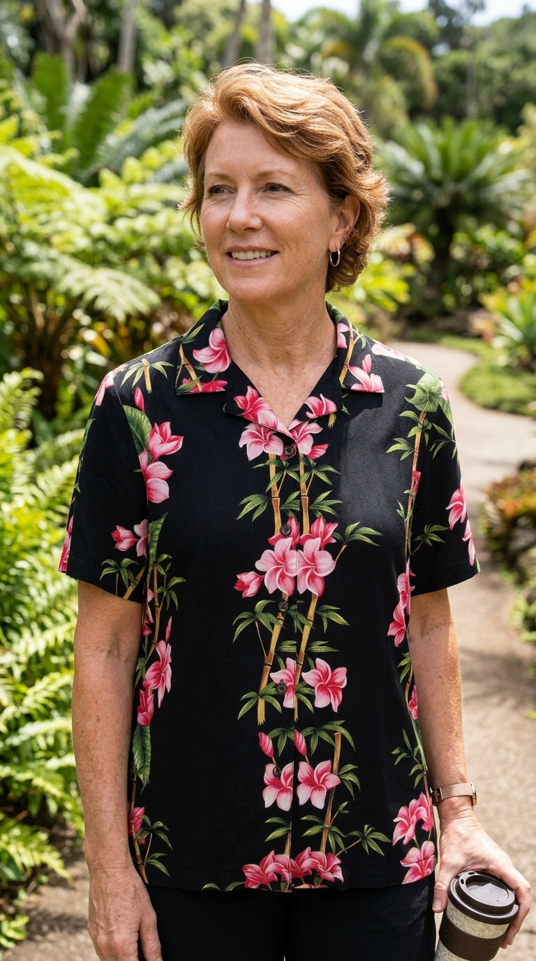 RJC Plumeria Bamboo Panel Women's Hawaiian Camp Shirt – Rayon, Made in Hawaii