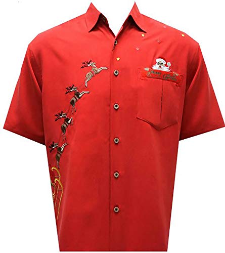 Peekaboo Santa Reindeer Sleigh Pocket — Men's Polyester Shirts — Bamboo Cay (view 10)