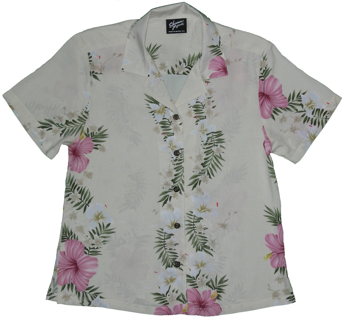 RJC Paradise Lei Panel Women's Hawaiian Camp Shirt – Rayon, Made in Hawaii