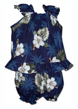 White Hibiscus Monstera Puff Sleeve 2pc — Girls Cabana Sets — MauiShirts (view 3)