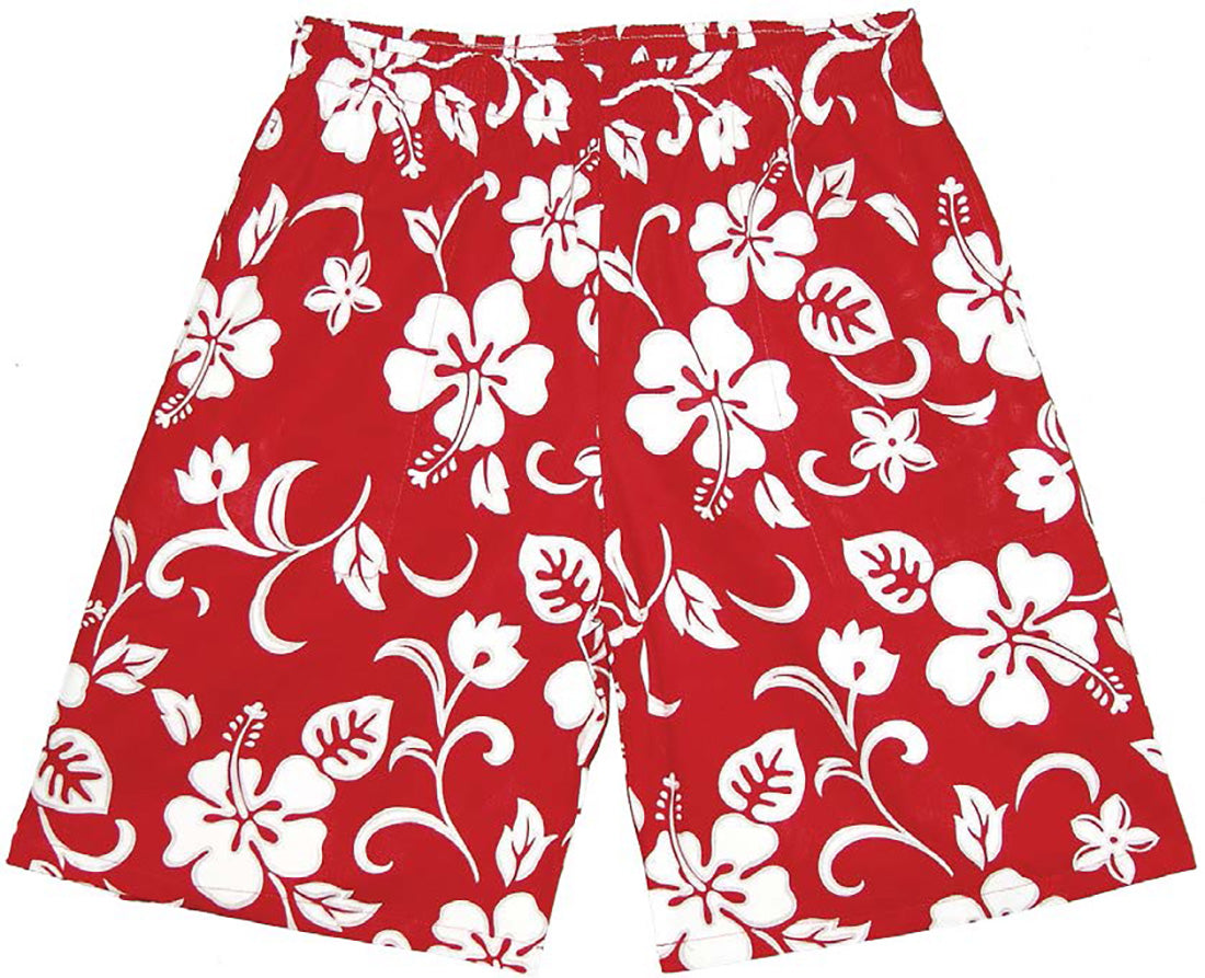 Classic Hibiscus Men's Elastic Waist 3-Pocket Cotton Shorts