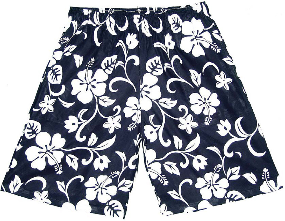 Classic Hibiscus Men's Elastic Waist 3-Pocket Cotton Shorts