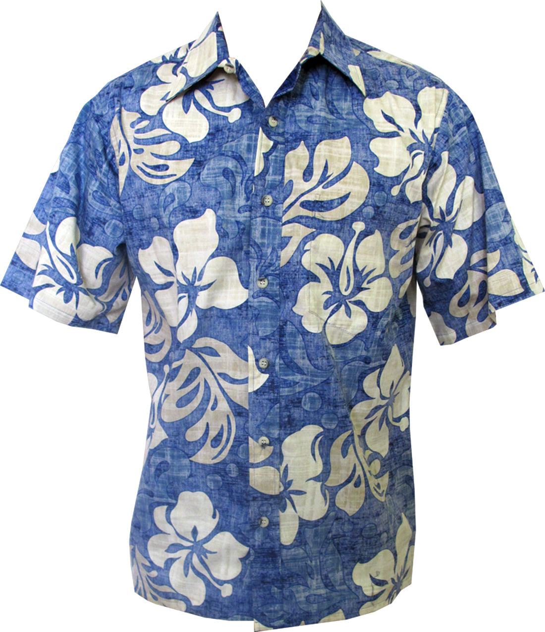 Textured Hibiscus Reverse Print Cotton Aloha Shirt — Men's Reverse Print Shirts — Go Barefoot (view 3)