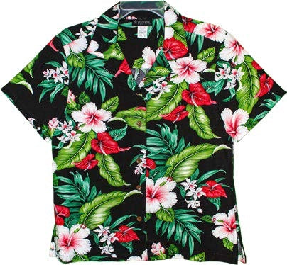 RJC Hibiscus Anthurium Garden Women's Hawaiian Camp Shirt – Rayon, Made in Hawaii