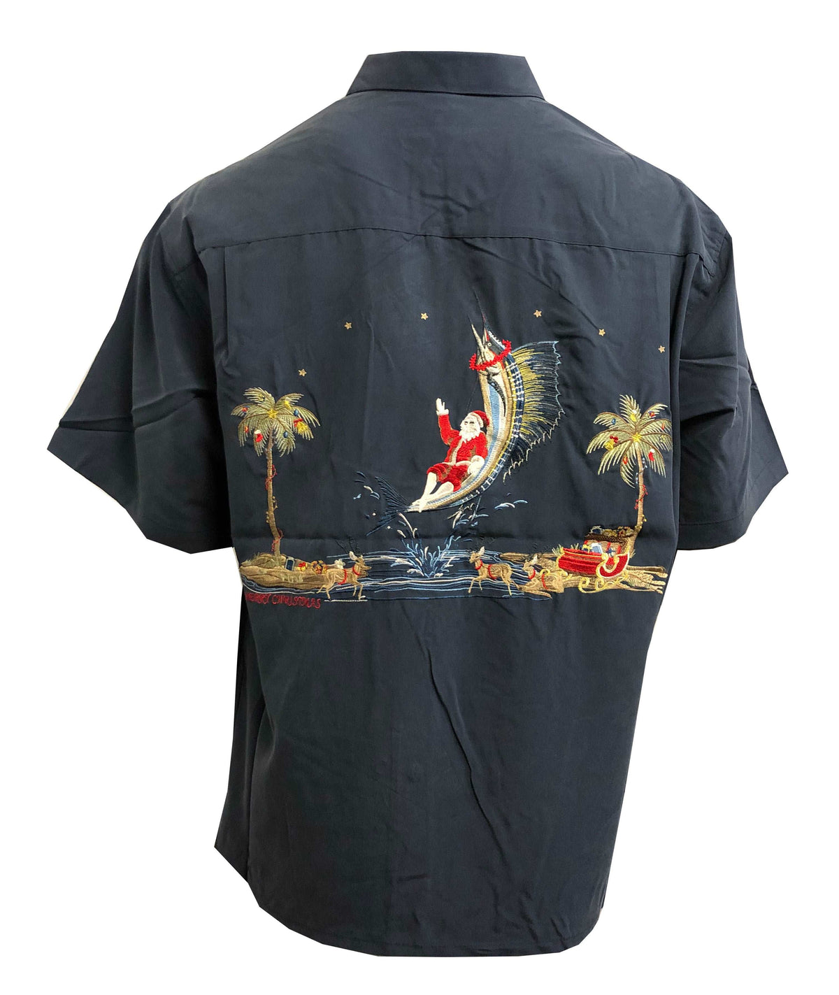 Santa's Catch of the Day Embroidered Shirt — Men's Embroidered Shirts — BAMBOO CAY (view 3)