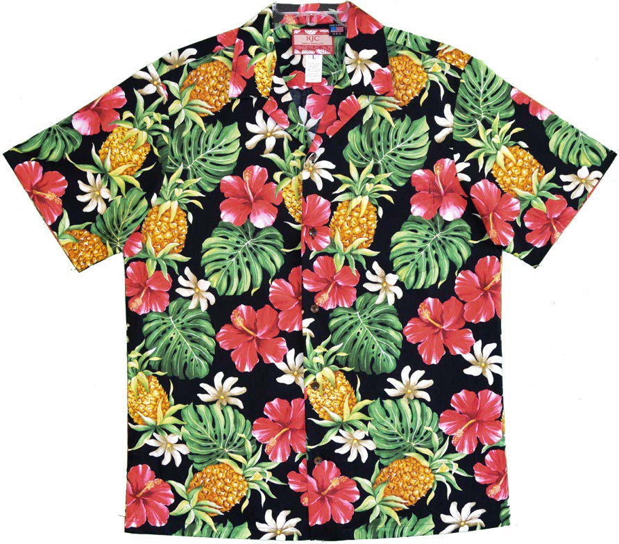 Red Hibiscus Golden Pineapples Men's Shirt — Men's Cotton Shirts — RJC