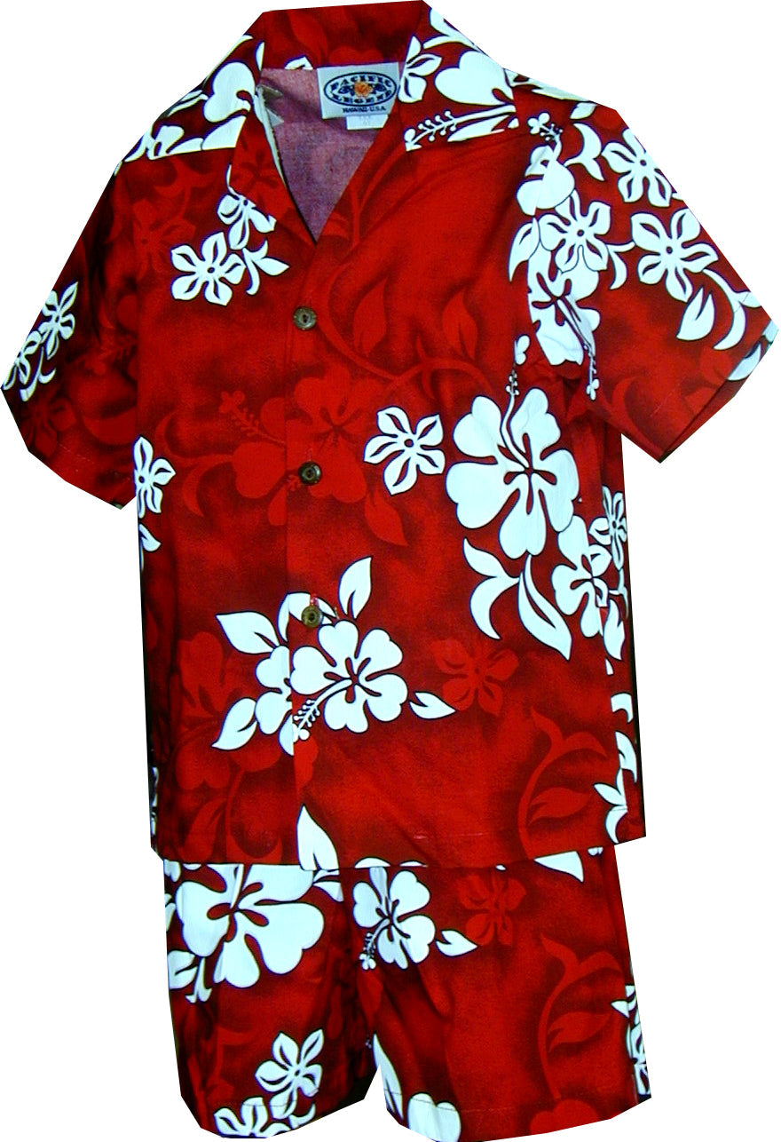 Shadow White Hibiscus boy's 2pc — Boys Cabana Sets — Pacific Legend