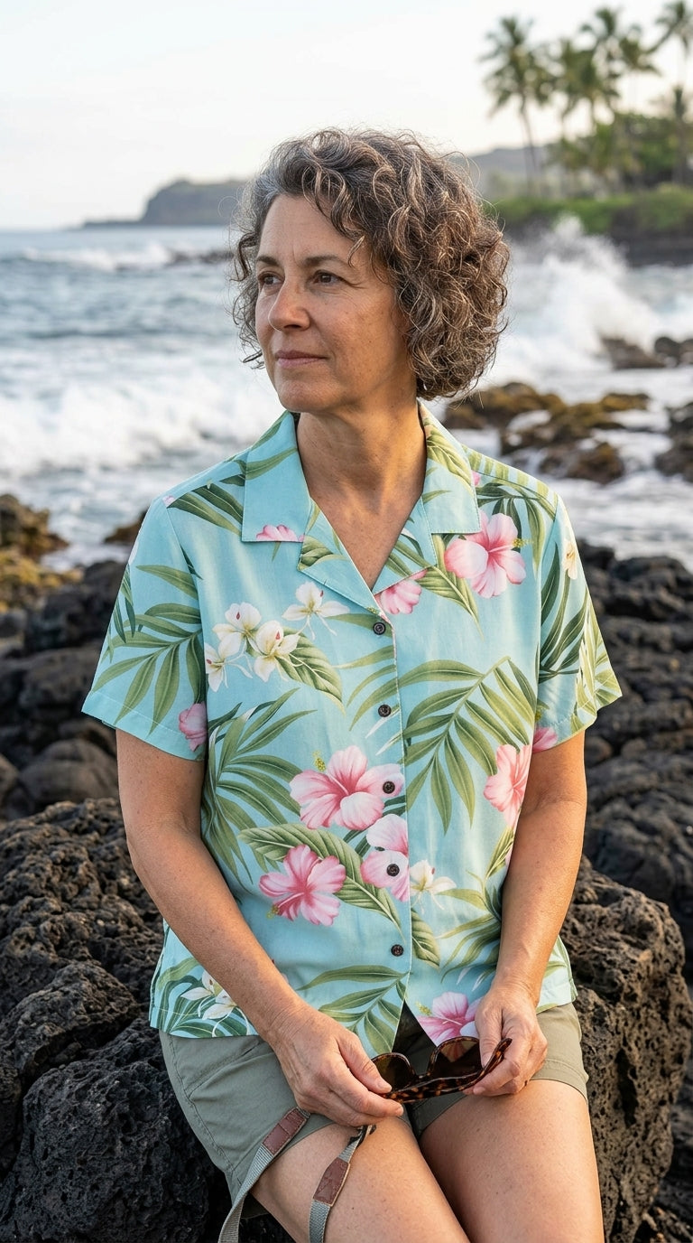 RJC Pale Hibiscus Orchid Women's Hawaiian Camp Shirt – Rayon, Made in Hawaii