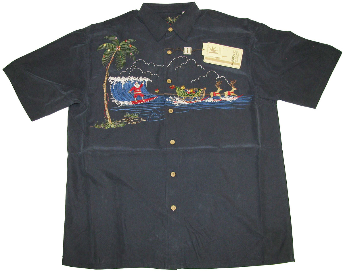 Surfing Santa Dropping In Embroidered Shirt — Men's Embroidered Shirts — MauiShirts (view 4)
