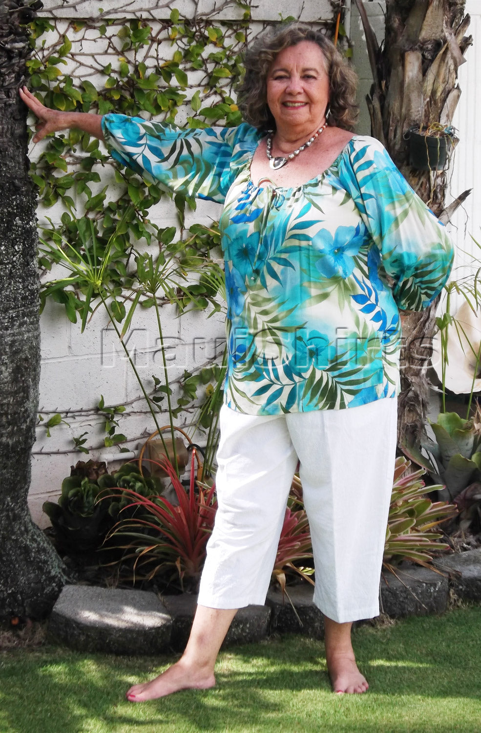 RJC Womens Watercolor Tropic Peasant Blouse
