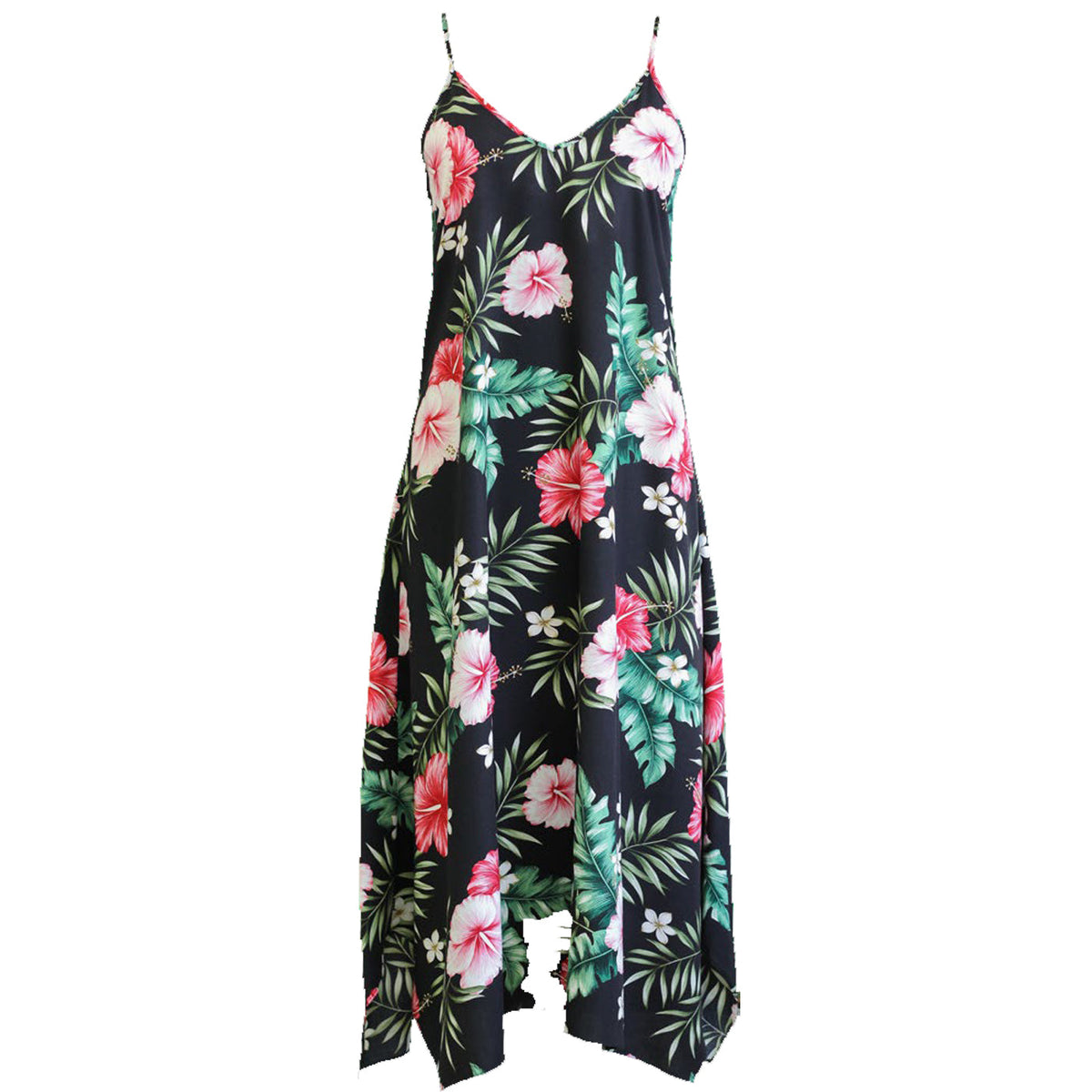 Soft Pink Hibiscus Scarf Hem Long Dress — Women's Long Dresses — RJC (view 3)