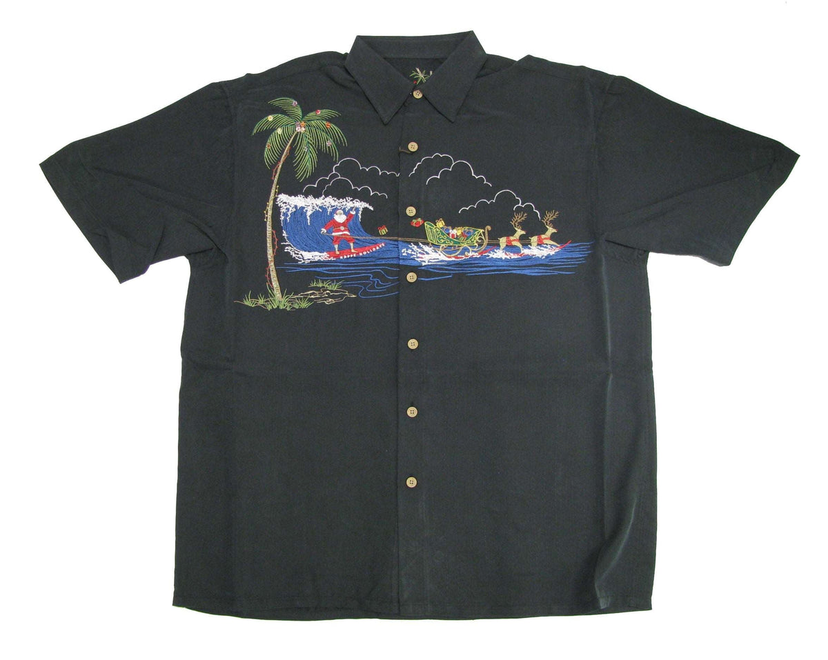 Surfing Santa Dropping In Embroidered Shirt — Men's Embroidered Shirts — MauiShirts