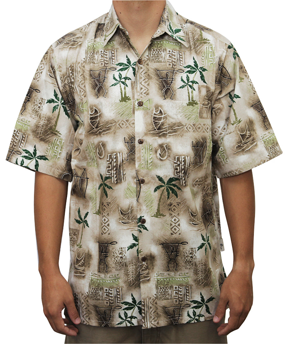 Petro Tapa Ancient Petroglyphs Men's Cotton Aloha Shirt — Men's Cotton Shirts — Go Barefoot (view 3)