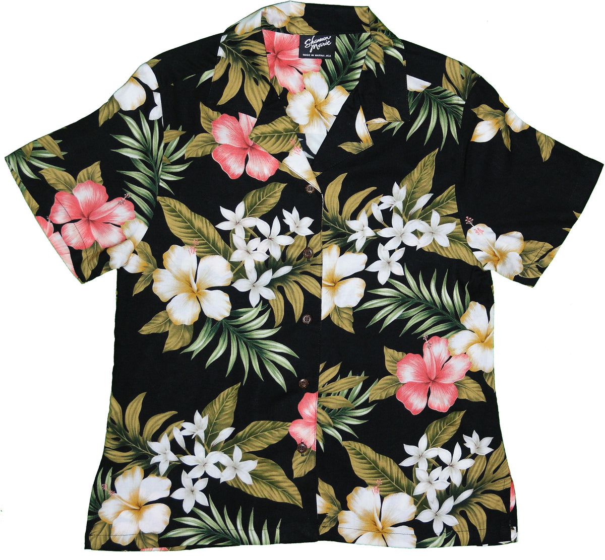 RJC Hibiscus Stephanotis Women's Hawaiian Camp Shirt – Rayon, Made in Hawaii