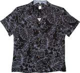 RJC Woodcut Hibiscus Garden Women's Hawaiian Camp Shirt – Rayon, Made in Hawaii