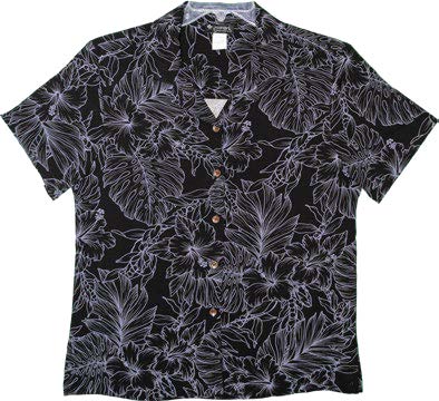 RJC Woodcut Hibiscus Garden Women's Hawaiian Camp Shirt – Rayon, Made in Hawaii
