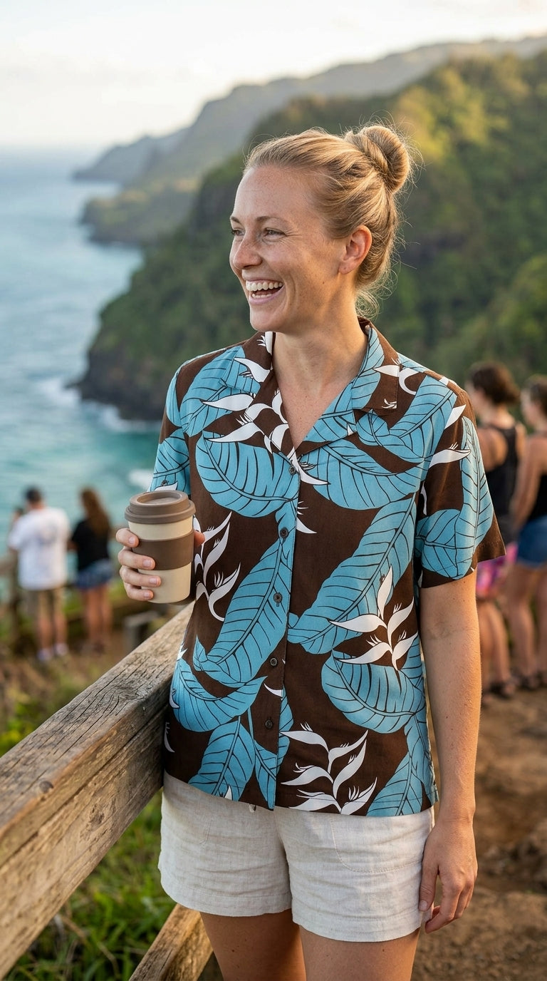 RJC Ginger Heliconia Women's Hawaiian Camp Shirt – Rayon, Made in Hawaii