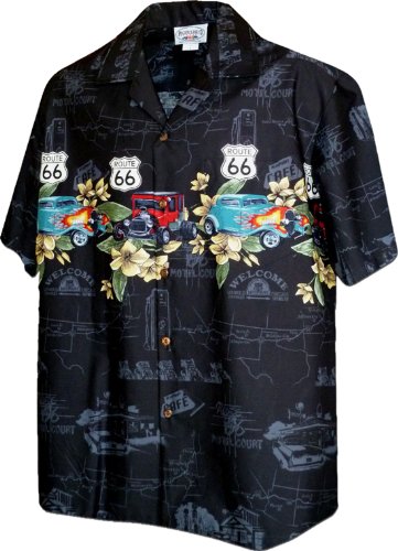 Rt 66 Flaming Roadsters Plumeria Men's Shirt — Men's Cotton Shirts — Pacific Legend (view 6)