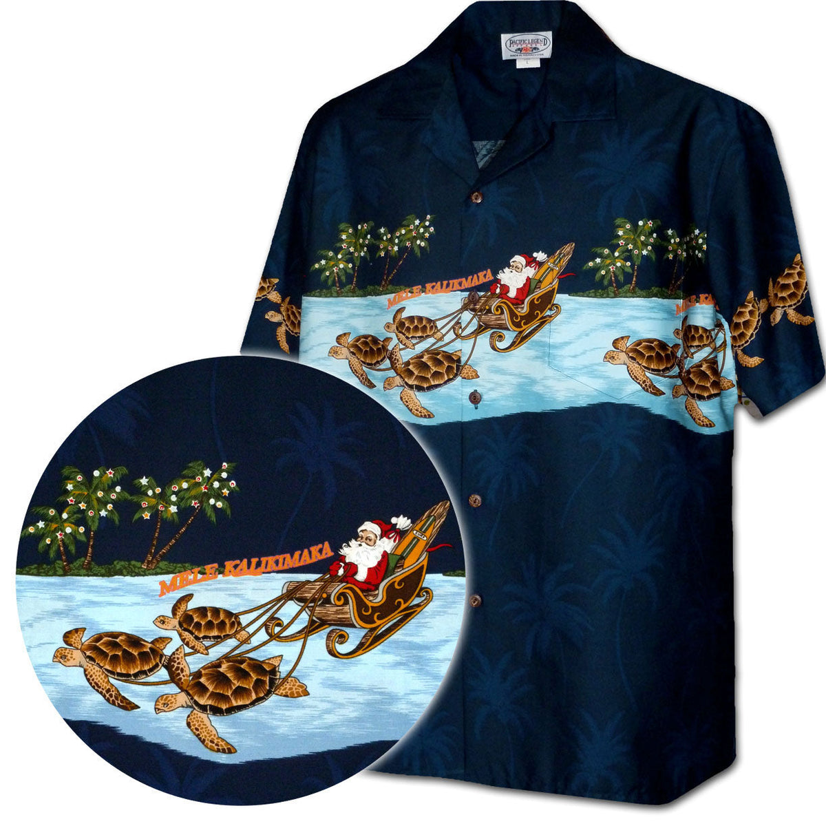 Santa Turtle Sleigh Cotton Christmas Shirt — Men's Cotton Shirts — Pacific Legend (view 3)