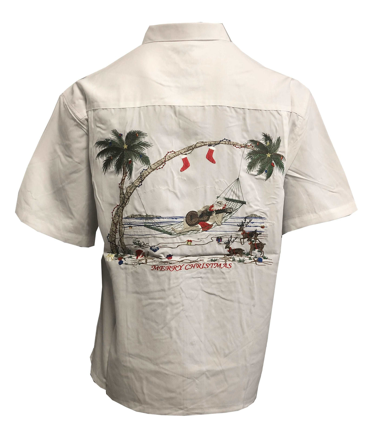 Santas Paradise Tunes Embroidered Shirt — Men's Embroidered Shirts — BAMBOO CAY (view 5)