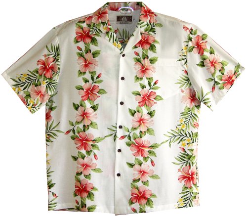 Pink White Hibiscus Panel men's Hawaiian style shirt — Men's Rayon Shirts — RJC (view 4)