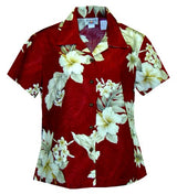 Plumeria Hibiscus Feather Fern Women's Fitted Shirt — Women's Cotton Shirts — MauiShirts (view 9)