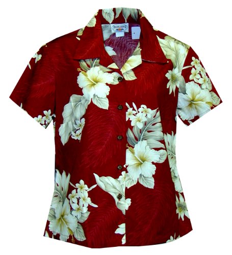 Plumeria Hibiscus Feather Fern Women's Fitted Shirt — Women's Cotton Shirts — MauiShirts (view 9)