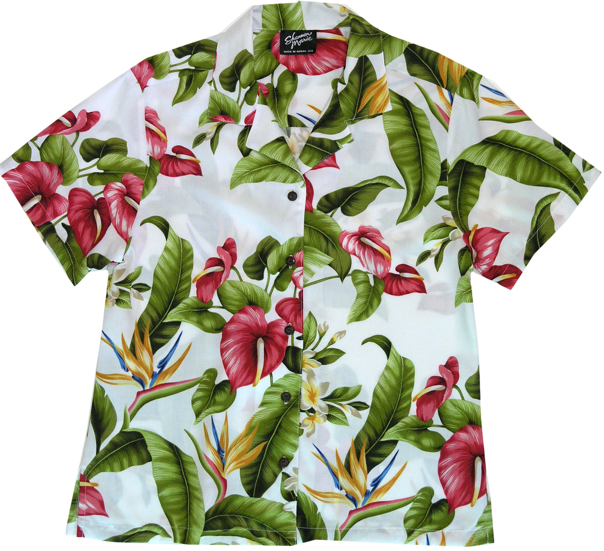 RJC Anthurium Plumeria Women's Hawaiian Camp Shirt – Rayon, Made in Hawaii