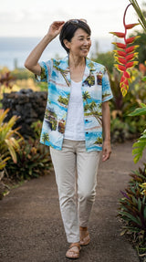 RJC Paradise Island Surf Women's Hawaiian Camp Shirt – Rayon, Made in Hawaii
