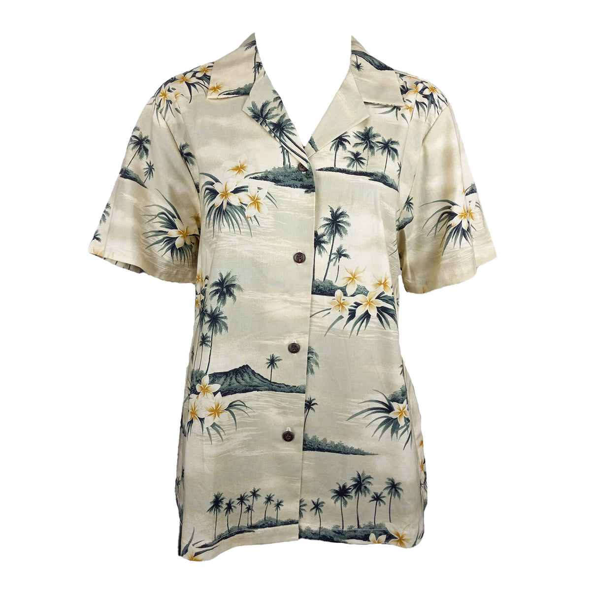 Plumeria Island Women's Hawaiian Camp Shirt