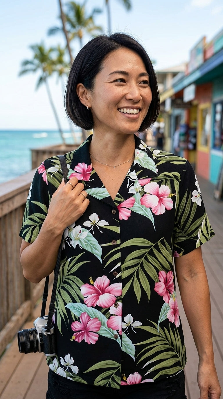 RJC Pale Hibiscus Orchid Women's Hawaiian Camp Shirt – Rayon, Made in Hawaii