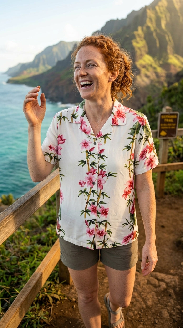 RJC Plumeria Bamboo Panel Women's Hawaiian Camp Shirt – Rayon, Made in Hawaii