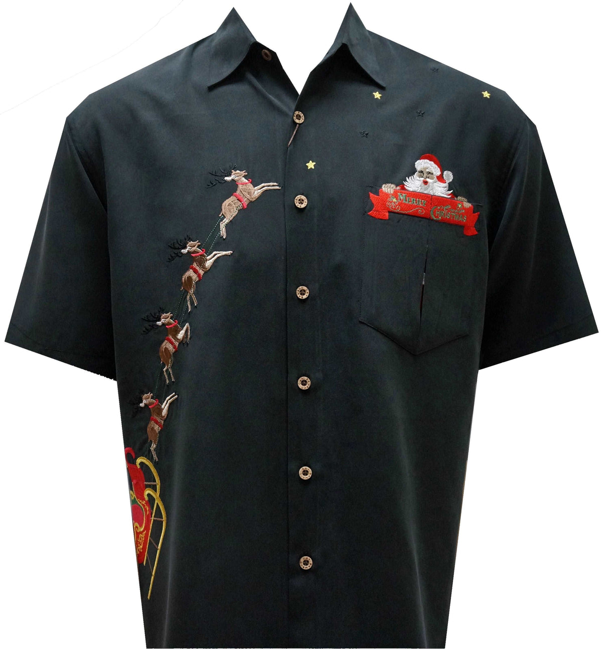 Peekaboo Santa Reindeer Sleigh Pocket — Men's Polyester Shirts — Bamboo Cay (view 12)