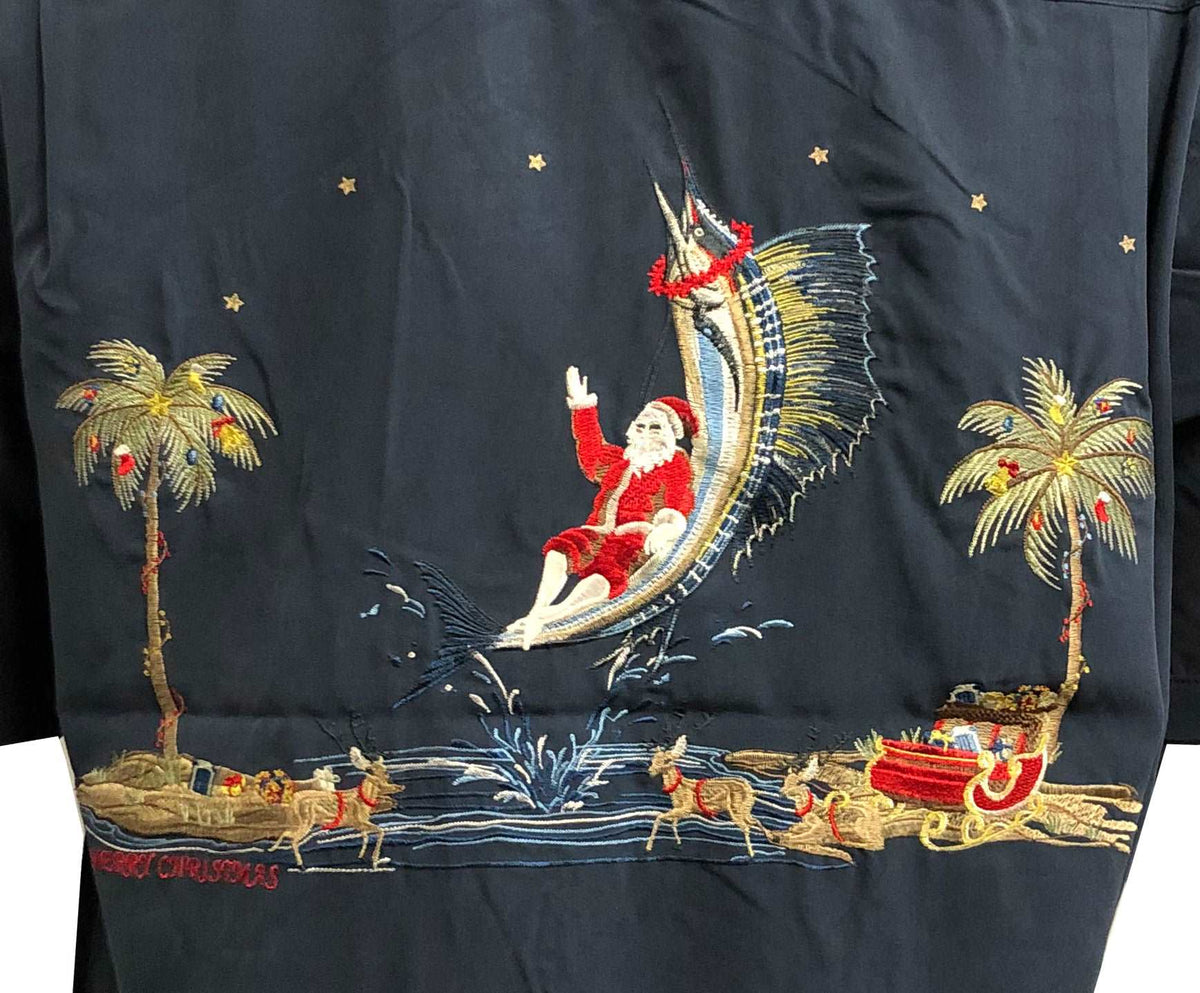 Santa's Catch of the Day Embroidered Shirt — Men's Embroidered Shirts — BAMBOO CAY (view 4)
