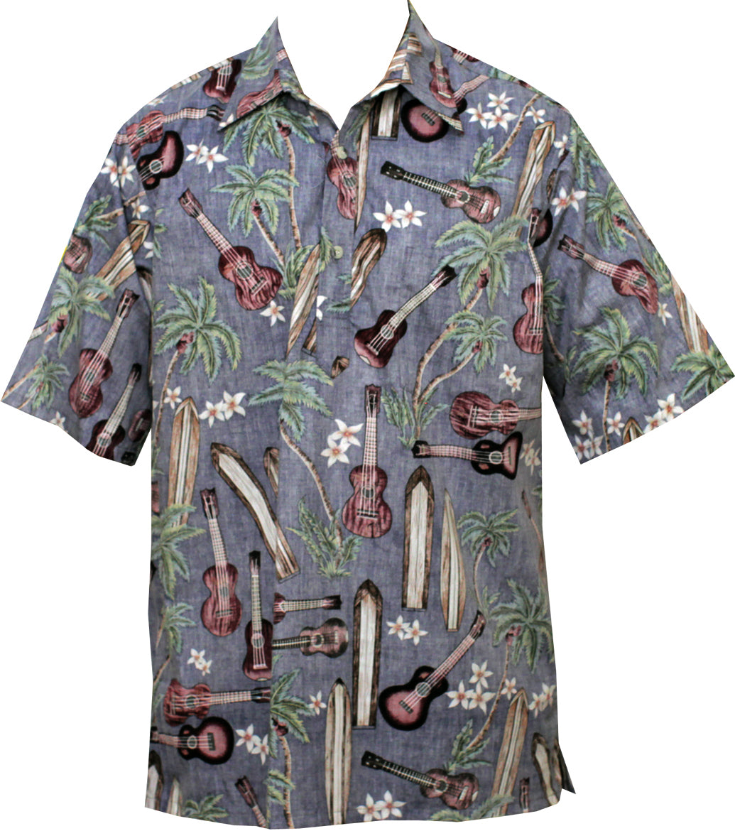 Palm Ukulele Surfboard Men's Pullover Shirt — Men's Cotton Shirts — Go Barefoot (view 3)