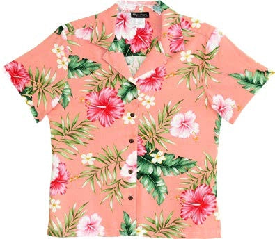 RJC Soft Pink Hibiscus Women's Hawaiian Camp Shirt – Rayon, Made in Hawaii