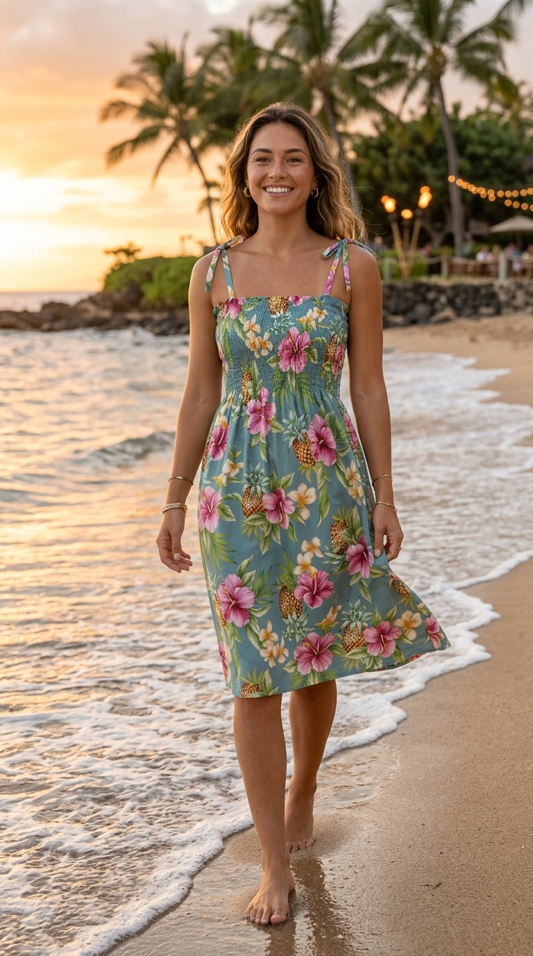 Pineapple Hibiscus Smocked Tube Dress