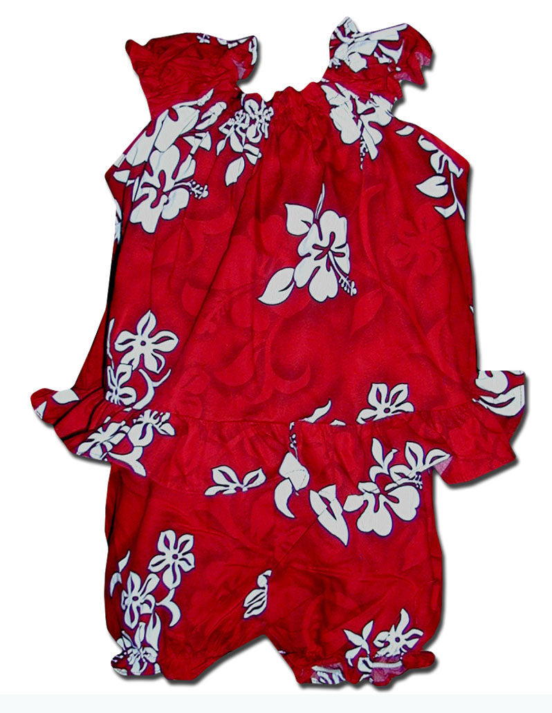 Shadow White Hibiscus Puff Sleeve 2pc — Girls Cabana Sets — MauiShirts (view 3)