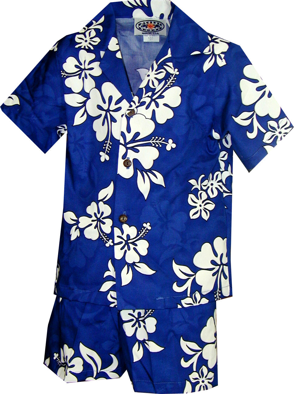 Shadow White Hibiscus boy's 2pc — Boys Cabana Sets — Pacific Legend (view 3)