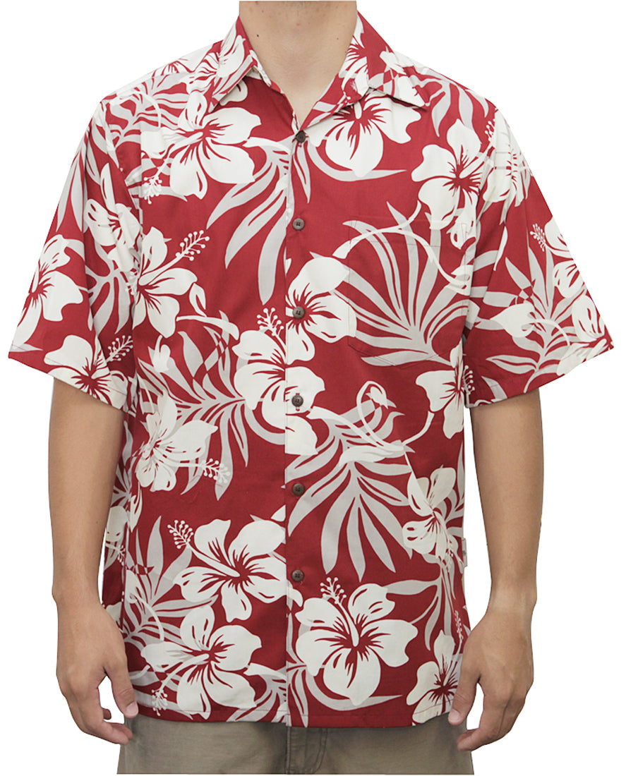 Jumbo Hibiscus Fern Men's Cotton Go Barefoot Aloha Shirt — Men's Cotton Shirts — Go Barefoot