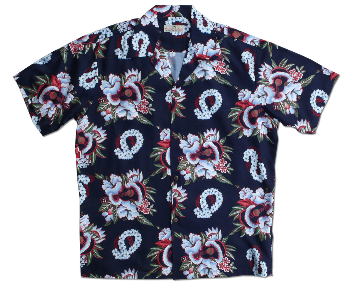 Ukulele Lei Pineapple Juice Men's Shirt — Men's Rayon Shirts — RJC (view 3)