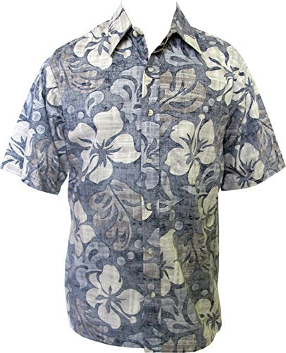 Textured Hibiscus Reverse Print Cotton Aloha Shirt — Men's Reverse Print Shirts — Go Barefoot