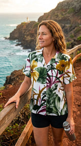 RJC Oriental Watercolor Women's Hawaiian Camp Shirt – Rayon, Made in Hawaii