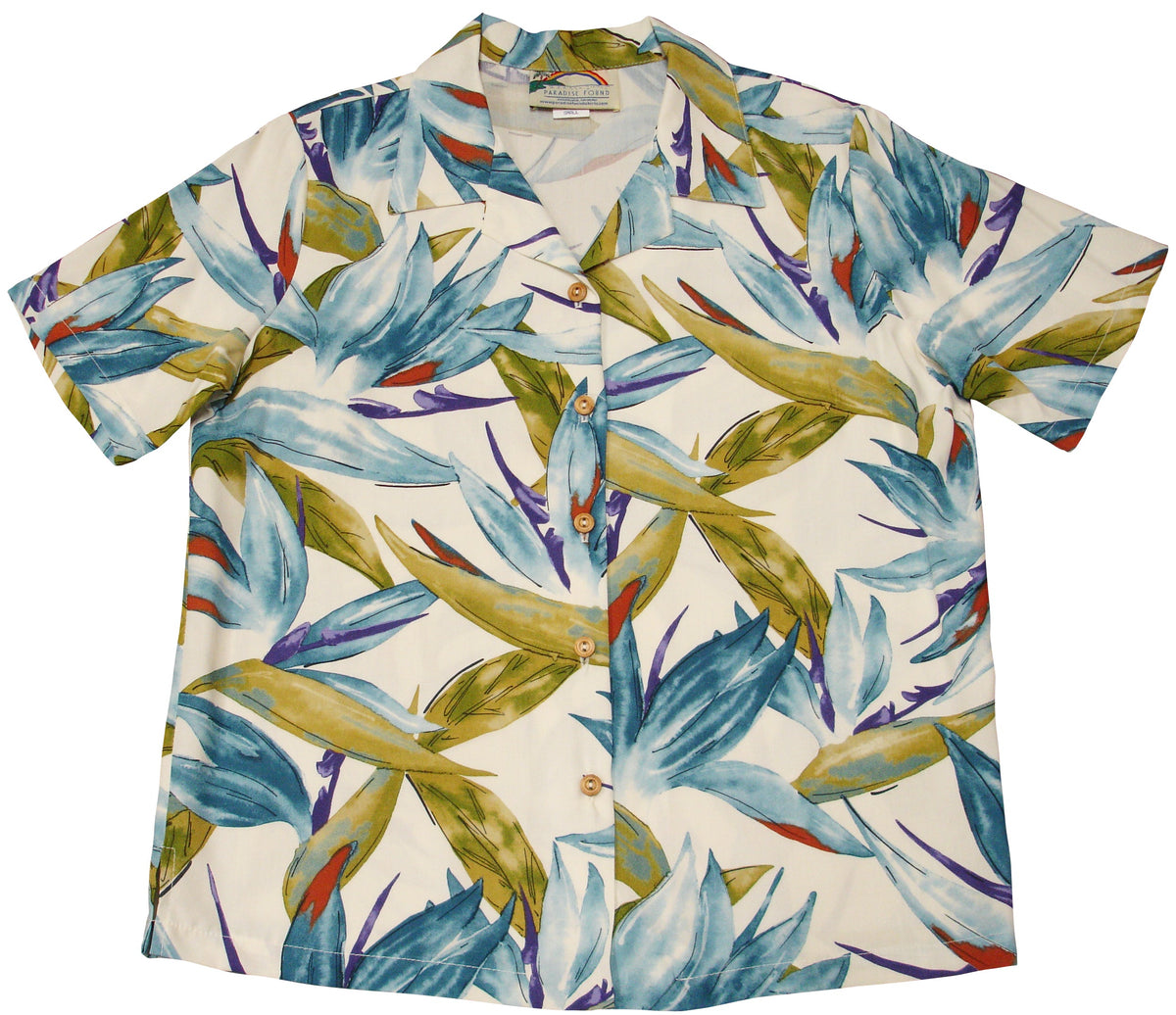 Watercolor Bird of Paradise women's rayon shirt — Women's Camp Shirts — Paradise Found (view 3)