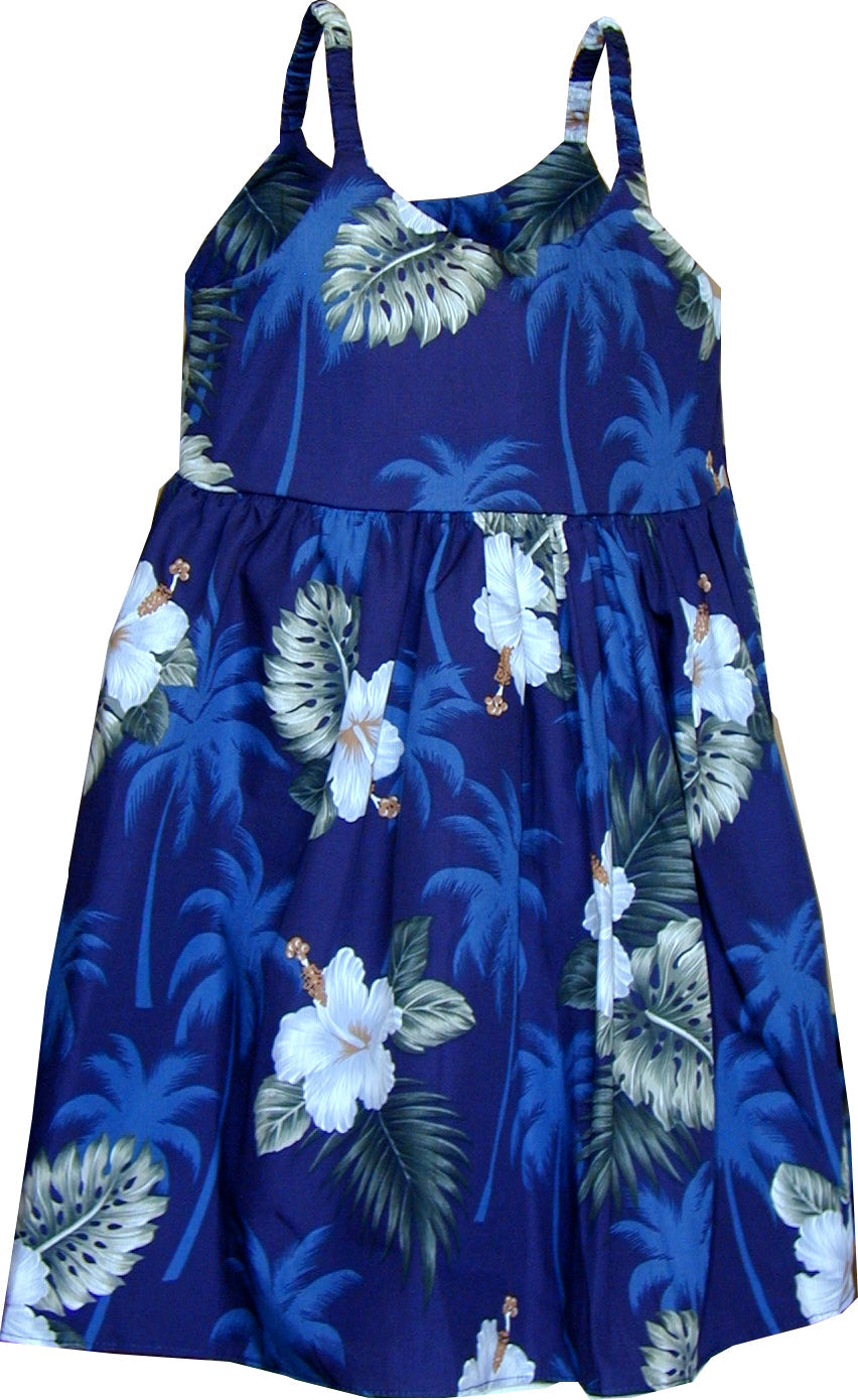 White Hibiscus Monstera Girl's Bungee Dress — Girls Dresses — MauiShirts (view 3)