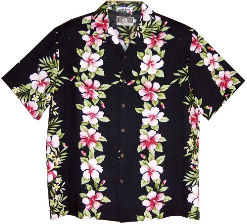 Pink White Hibiscus Panel men's Hawaiian style shirt — Men's Rayon Shirts — RJC (view 8)