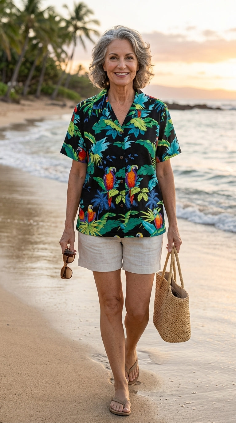 Jungle Parrot Women's Hawaiian Camp Shirt — Womens Cotton Shirts — RJC