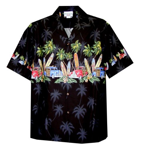 Old Times Woodie Surfboard Chest Band Shirt — Men's Cotton Shirts — Pacific Legend