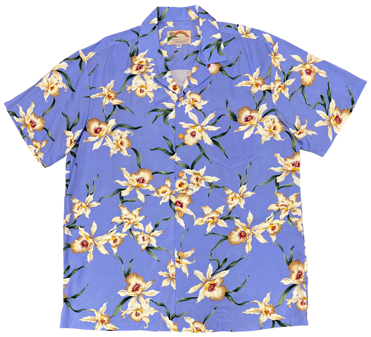 Paradise Found Men's Star Orchid Tom Selleck Magnum PI Hawaiian Shirt