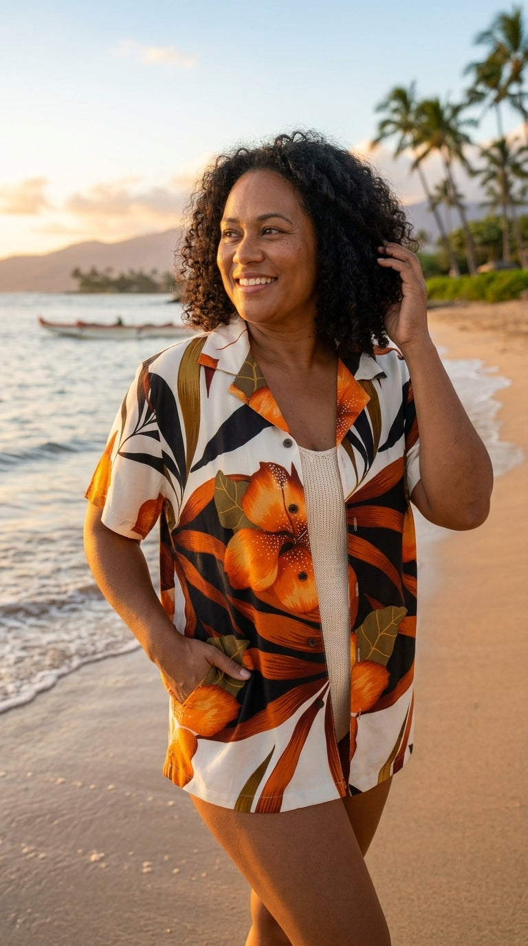 RJC Delightful Hibiscus Women's Hawaiian Camp Shirt – Rayon, Made in Hawaii